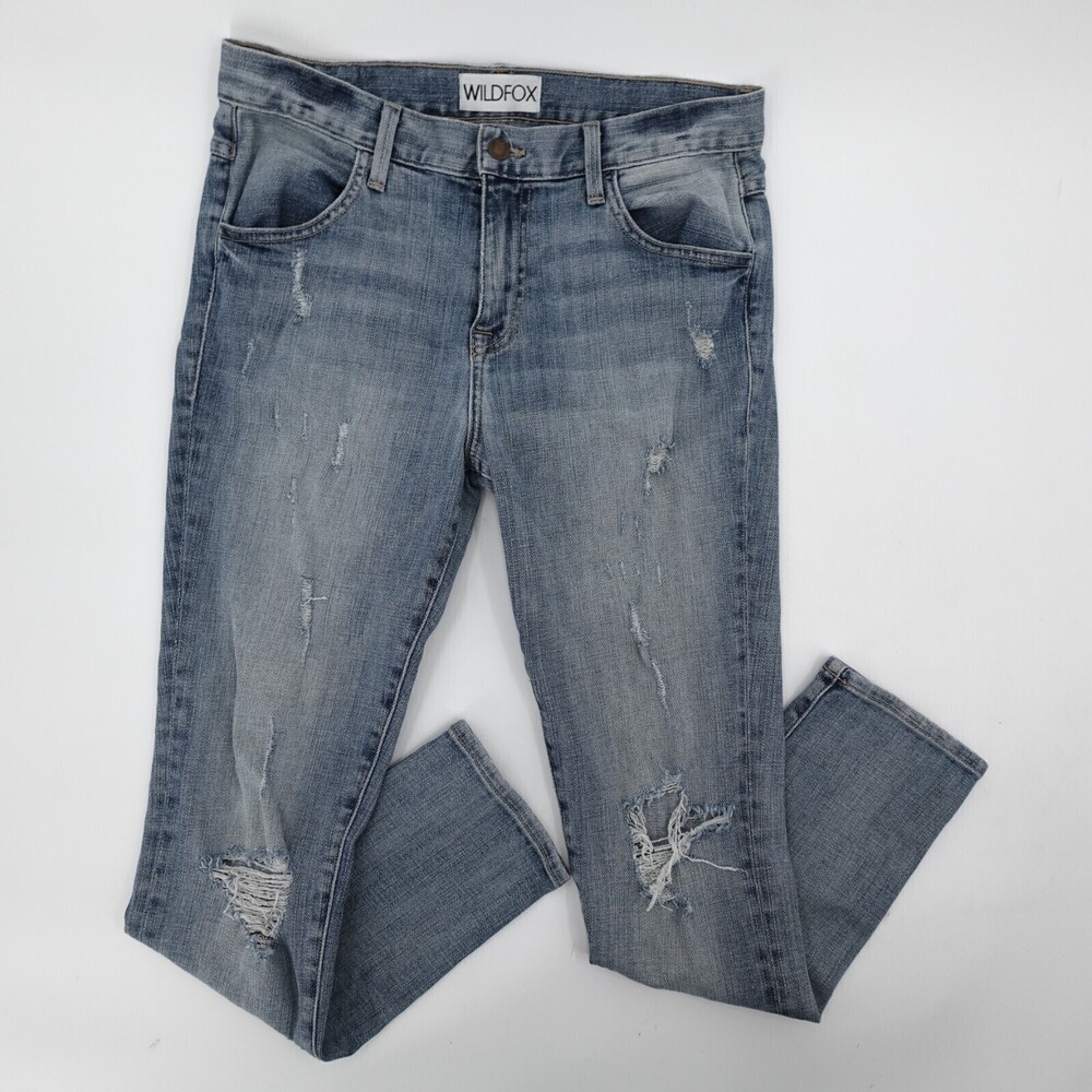 Wildfox Jeans Womens 26 Blue Distressed Tapered Marissa Boyfriend Mid Rise